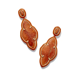 Best Kendra Scott Abbie Gold Enamel Frame Statment Earrings in Variegated Orange Magnesite