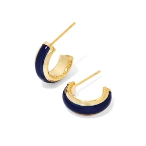 Discount Kendra Scott Ainsley Gold Huggie Earrings in Navy Enamel