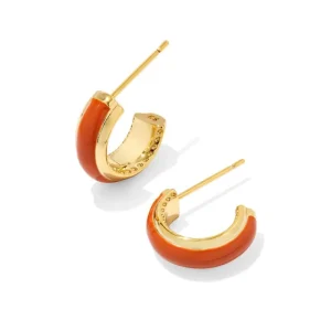 Best Kendra Scott Ainsley Gold Huggie Earrings in Orange Enamel