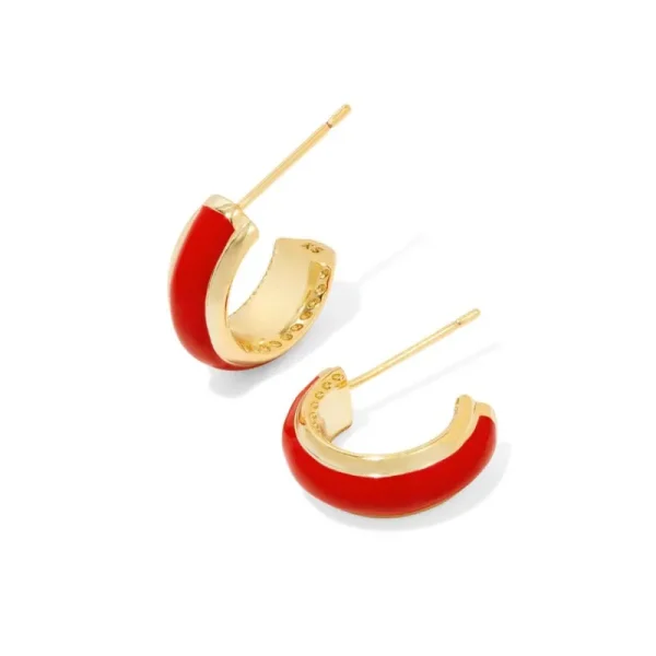 Discount Kendra Scott Ainsley Gold Huggie Earrings in Red Enamel