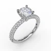 Fashion Fana All-Over Pave Diamond Solitaire Engagement Ring With Hidden Halo