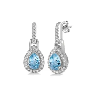 Fashion Kelley Collection Aquamarine & Diamond Pear Shape Earrings