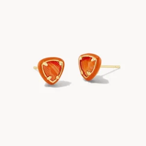 New Kendra Scott Arden Enamel Framed Stud Earring Gold Orange Banded