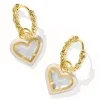 Outlet Kendra Scott Ari Heart Gold Enamel Frame Huggie Earrings in Ivory Mother of Pearl