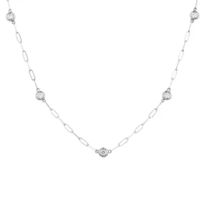 Clearance Kelley Collection Bezel Set Diamond Paper Clip Station Necklace