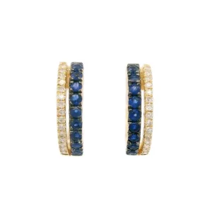 New Dilamani Blue Sapphire & Diamond Hoop Earrings