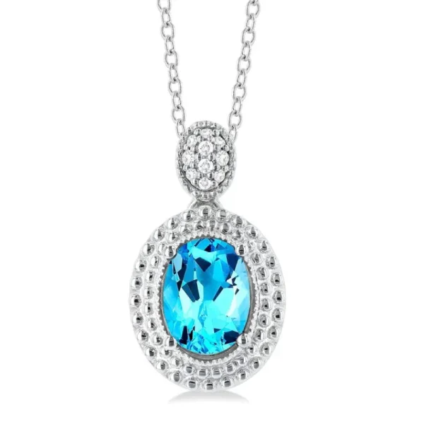 Fashion Kelley Collection Blue Topaz & Diamond Pendant