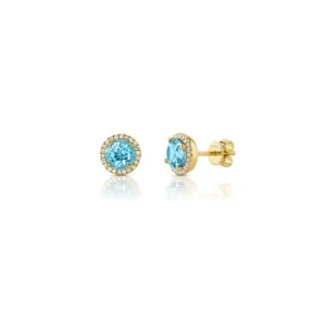 Hot Shy Creation Blue Topaz & Diamond Stud Earrings