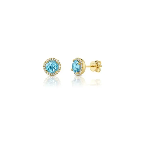 Hot Shy Creation Blue Topaz & Diamond Stud Earrings