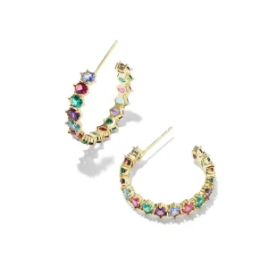 Best Kendra Scott Cailin Crystal Hoop Earrings Gold in Multi Mix