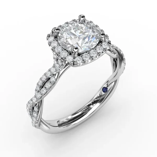 Clearance Fana Classic Cushion Diamond Halo Engagement Ring With Cathedral Twist Diamond Band