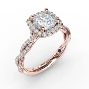 Clearance Fana Classic Cushion Diamond Halo Engagement Ring With Cathedral Twist Diamond Band