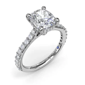 New Fana Classic Cushion Solitaire Engagement Ring With Hidden Pav√© Halo