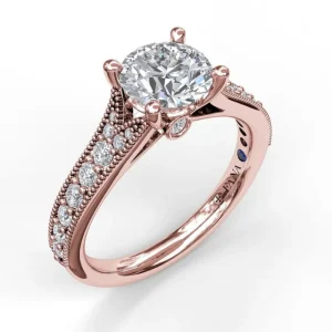 Outlet Fana Classic Diamond Engagement Ring with Detailed Milgrain Band