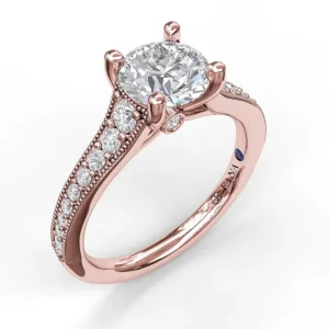 Outlet Fana Classic Diamond Engagement Ring with Detailed Milgrain Band