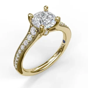 Outlet Fana Classic Diamond Engagement Ring with Detailed Milgrain Band