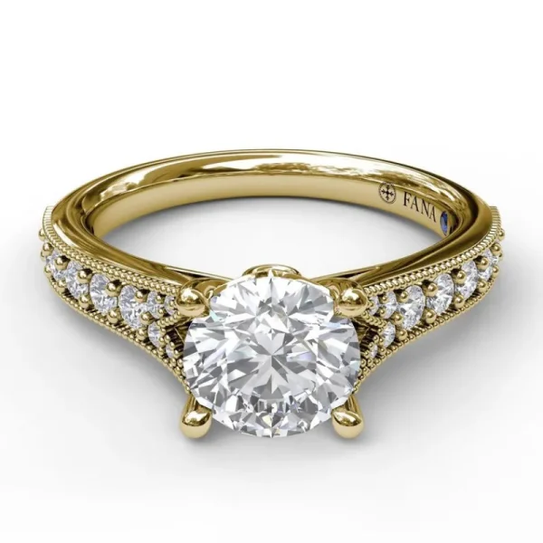 Outlet Fana Classic Diamond Engagement Ring with Detailed Milgrain Band