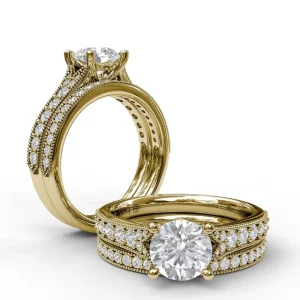 Outlet Fana Classic Diamond Engagement Ring with Detailed Milgrain Band