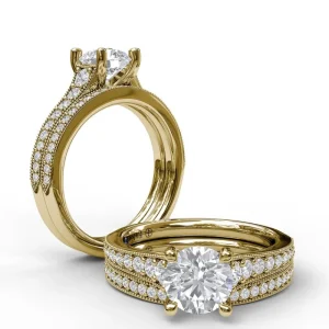 Outlet Fana Classic Diamond Engagement Ring with Detailed Milgrain Band