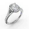 Clearance Fana Classic Diamond Halo Engagement Ring with a Subtle Split Band