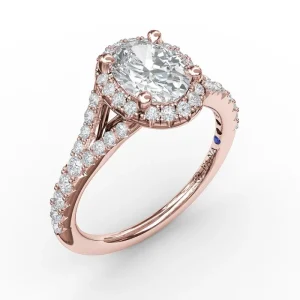 Clearance Fana Classic Diamond Halo Engagement Ring with a Subtle Split Band