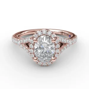 Clearance Fana Classic Diamond Halo Engagement Ring with a Subtle Split Band