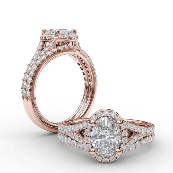 Clearance Fana Classic Diamond Halo Engagement Ring with a Subtle Split Band