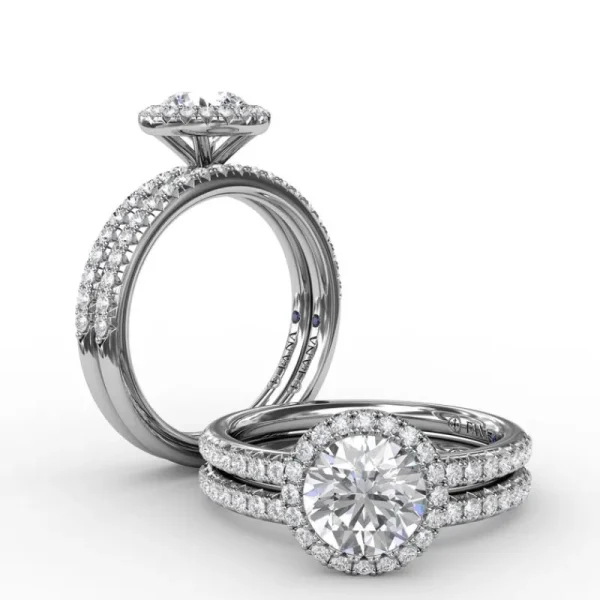 New Fana Classic Diamond Halo Engagement Ring With Diamond Band