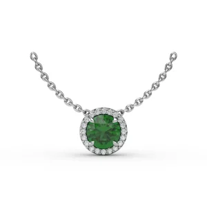 Outlet Fana Classic Emerald and Diamond Pendant Necklace