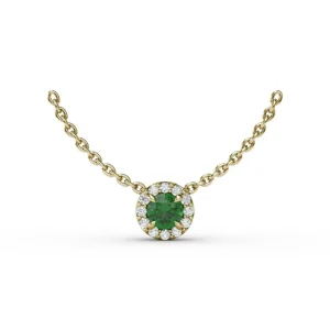 Fashion Fana Classic Emerald and Diamond Pendant Necklace