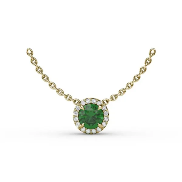 Hot Fana Classic Emerald and Diamond Pendant Necklace