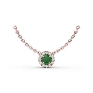 Fashion Fana Classic Emerald and Diamond Pendant Necklace