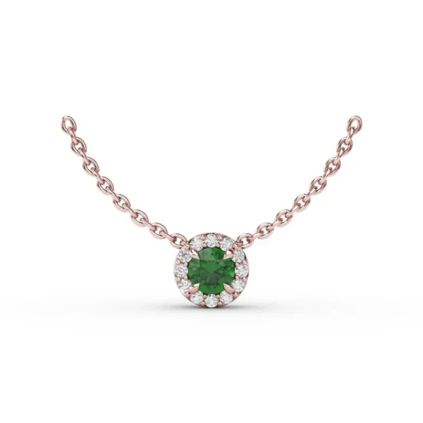 Fashion Fana Classic Emerald and Diamond Pendant Necklace