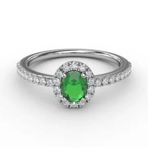 Online Fana Classic Halo Emerald and Diamond Ring