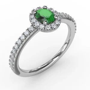 Online Fana Classic Halo Emerald and Diamond Ring