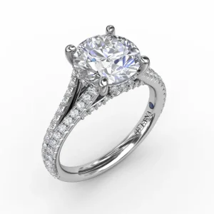 Fashion Fana Classic Hidden Halo Round Diamond Solitaire Engagement Ring With Split-Diamond Shank