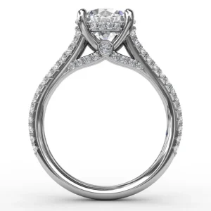 Fashion Fana Classic Hidden Halo Round Diamond Solitaire Engagement Ring With Split-Diamond Shank