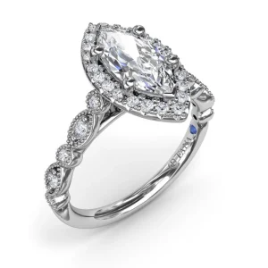 New Fana Classic Marquise Engagement Ring with Detailed Milgrain Band