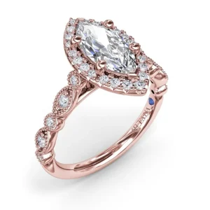 New Fana Classic Marquise Engagement Ring with Detailed Milgrain Band