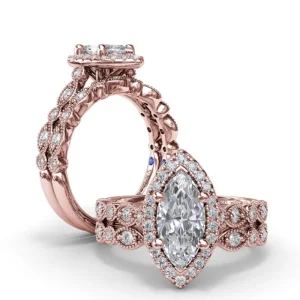 New Fana Classic Marquise Engagement Ring with Detailed Milgrain Band