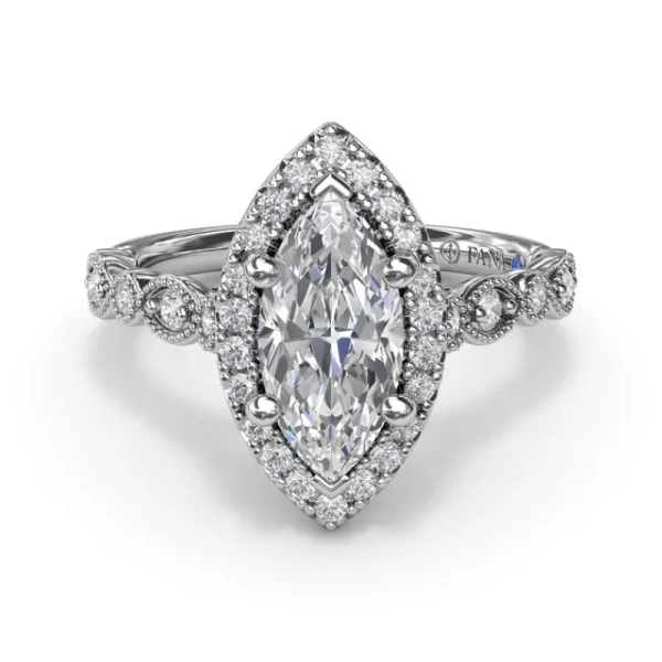 New Fana Classic Marquise Engagement Ring with Detailed Milgrain Band