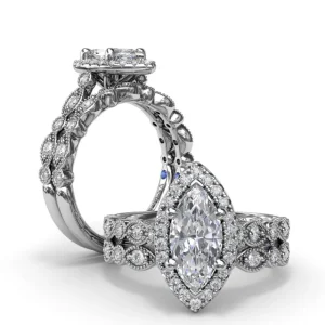 New Fana Classic Marquise Engagement Ring with Detailed Milgrain Band