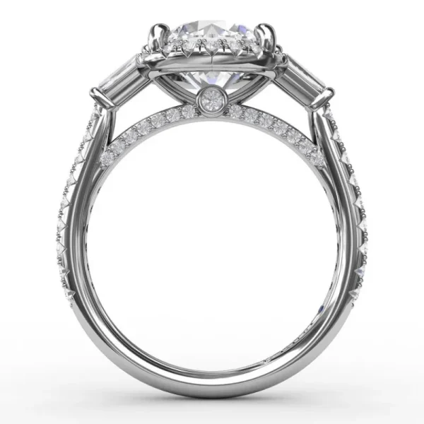 Best Fana Classic Round Diamond Halo Engagement Ring With Tapered Baguettes