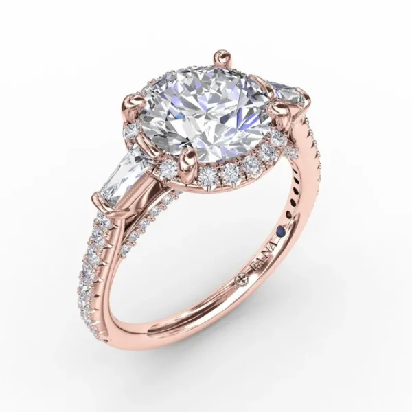 Best Fana Classic Round Diamond Halo Engagement Ring With Tapered Baguettes