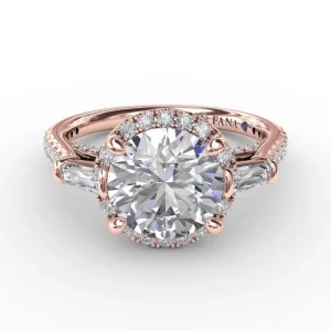 Best Fana Classic Round Diamond Halo Engagement Ring With Tapered Baguettes