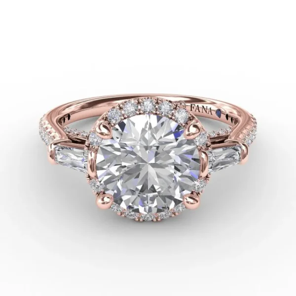 Best Fana Classic Round Diamond Halo Engagement Ring With Tapered Baguettes