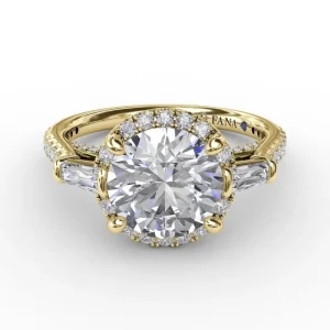 Best Fana Classic Round Diamond Halo Engagement Ring With Tapered Baguettes