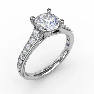 Hot Fana Classic Round Diamond Solitaire Engagement Ring With Diamond Band