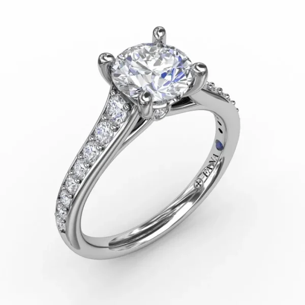 Hot Fana Classic Round Diamond Solitaire Engagement Ring With Diamond Band