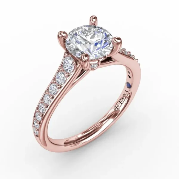 Hot Fana Classic Round Diamond Solitaire Engagement Ring With Diamond Band